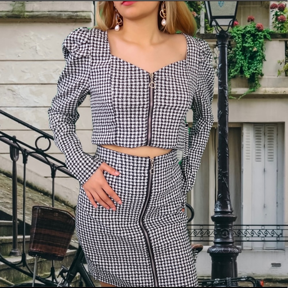 French Two Piece Print checkered Set Large